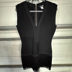 Venus Black Size 12 Bandage Fringe Dress